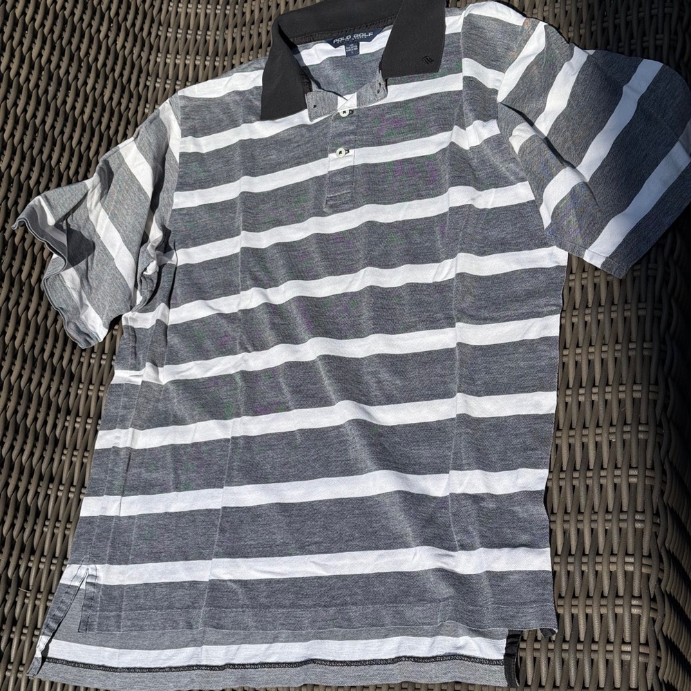 POLO GOLF Gray Striped Polo Shirt - Size L